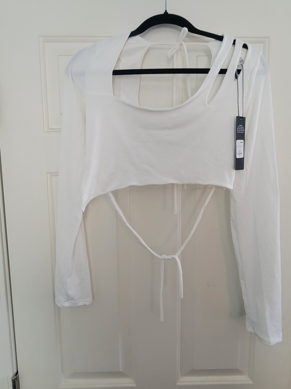 Fashion Nova White Asymmetric Tie-Back Crop Top